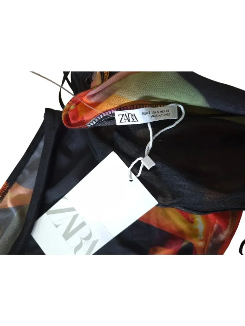 Zara Tropical Print Strapless One Piece Swimsuit Bandeau Multicolor